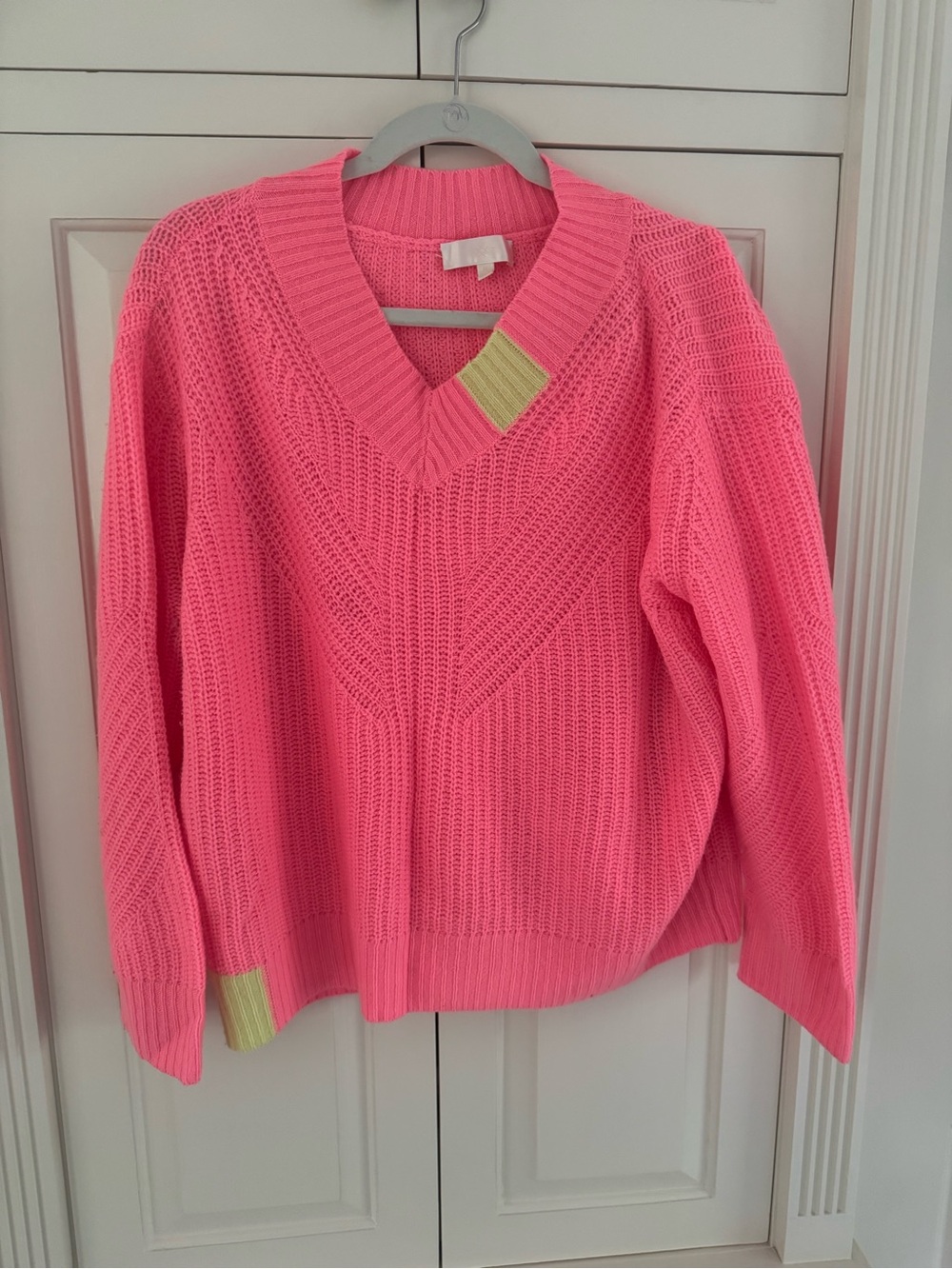 Lisa Todd Pink V-Neck Cashmere Sweater with Lemon Accent